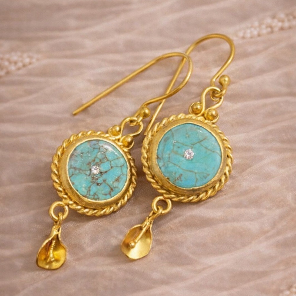 Victorian Gold Turquoise Vintage Earrings